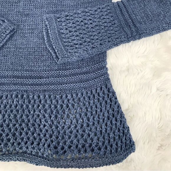 BCBGMaxAzria Blue Open Weave Tunic Sweater Long Sleeve Semi Sheer Size Large - Picture 6 of 9